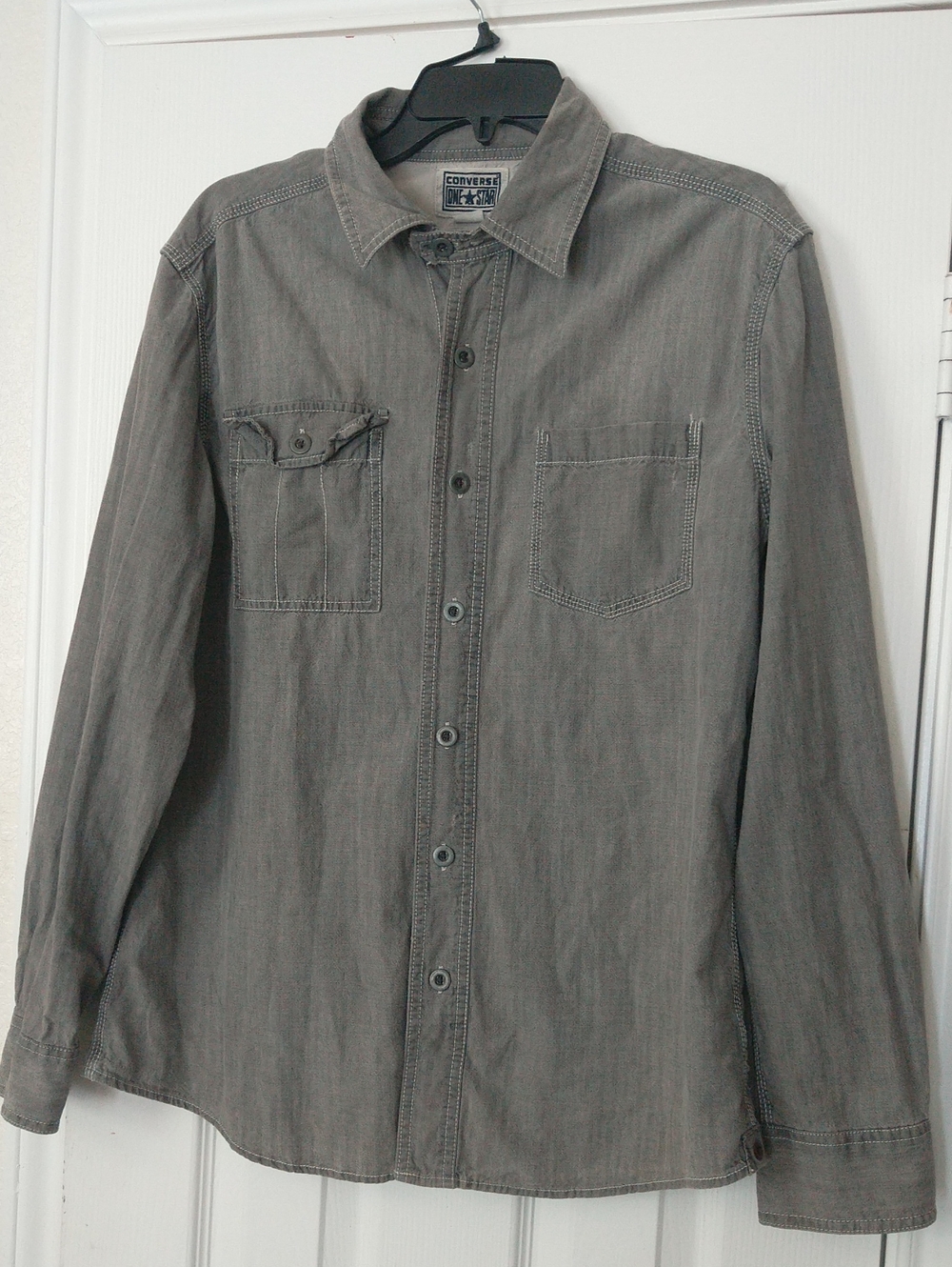 Converse One Star Men's Gray Chambray Denim Long Sleeve Button-Up Shirt Sz M